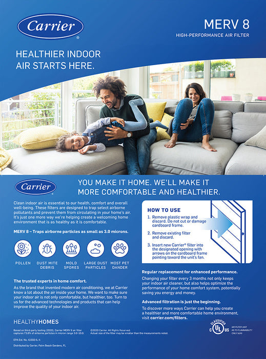 Carrier Air Filter MERV 8 Brochure
