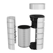 Air purifier with back and top pulled away to show how placement of air filter